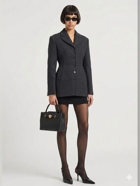 Black Leather Top-Handle Bag  Medusa with Gold Medallion new